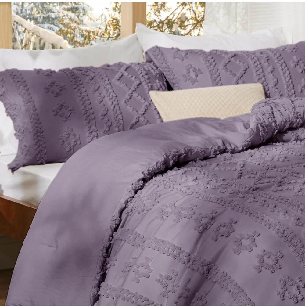 Bedsure Tufted Boho Comforter Set Twin Size - Grayish Purple Boho All Season